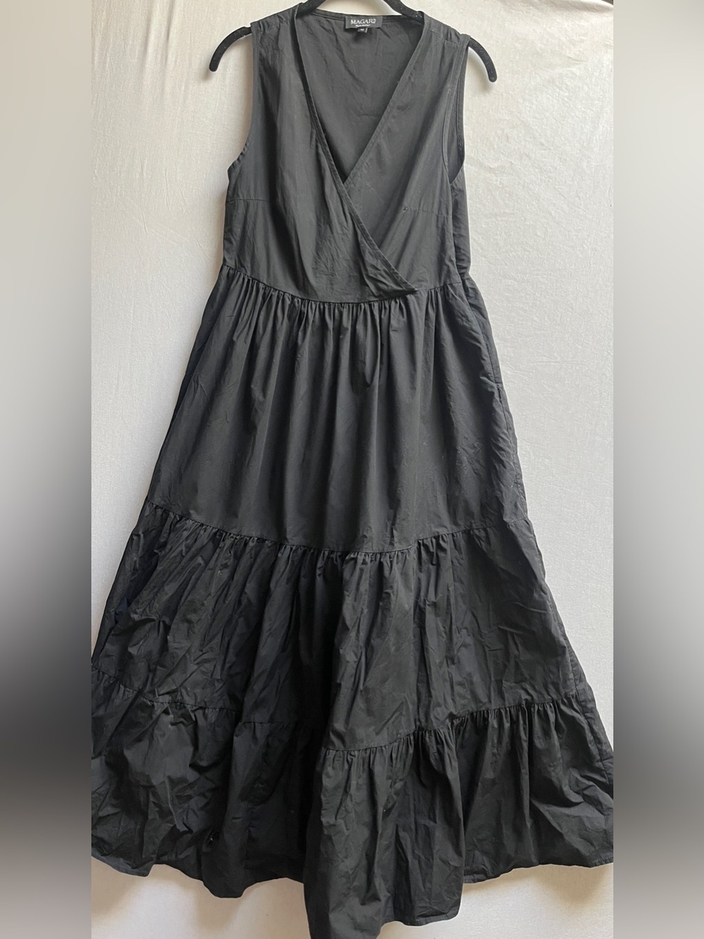 Magari Made in Italy Black Tiered V-Neck Maxi Dress M - 100% Cotton